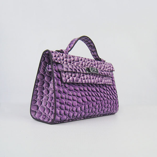 AAA Hermes Kelly 22 CM Stone Veins Leather Handbag Purple H008 On Sale - Click Image to Close